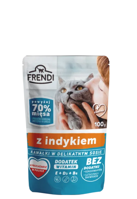Karma mokra Frendi Kawałki w Delikatnym Sosie z Indykiem dla dorosłych kotów 100 g