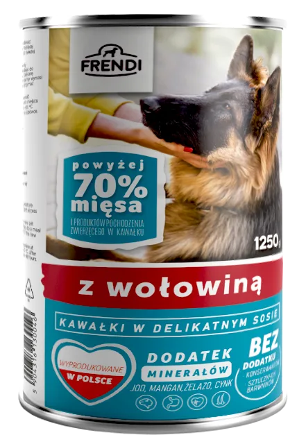 Karma mokra Frendi Kawałki W Delikatnym Sosie Z Wołowiną dla psów wszystkich ras 1250 g