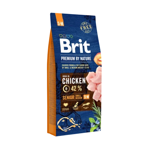 Karma sucha Brit Premium By Nature Senior S+M dla psów małych i średnich ras Kurczak 15 kg