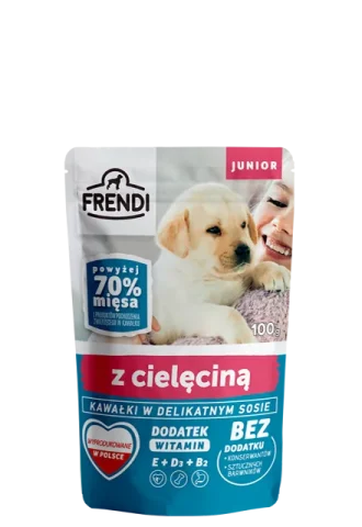 Karma mokra Frendi Junior Kawałki w delikatnym sosie z cielęciną 100 g