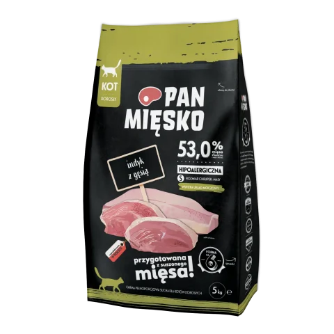Karma sucha PAN MIĘSKO Indyk z gęsią dla dorosłych kotów 5 kg