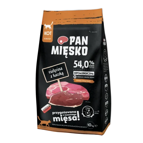 Karma sucha PAN MIĘSKO Cielęcina z kaczką dla dorosłych kotów 10 kg