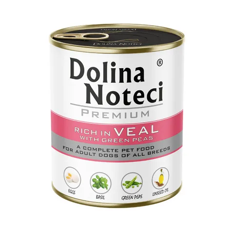 Karma mokra Dolina Noteci Premium Bogata w Cielęcinę z Zielonym Groszkiem dla dorosłych