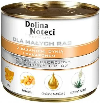 Karma mokra Dolina Noteci Premium Dla Psów Małych Ras Bażant, dynia i makaron 185 g