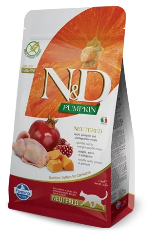 Karma sucha Farmina N&D Pumpkin Feline Neutered Recipe Przepiórka z dynią i granatem 1,5