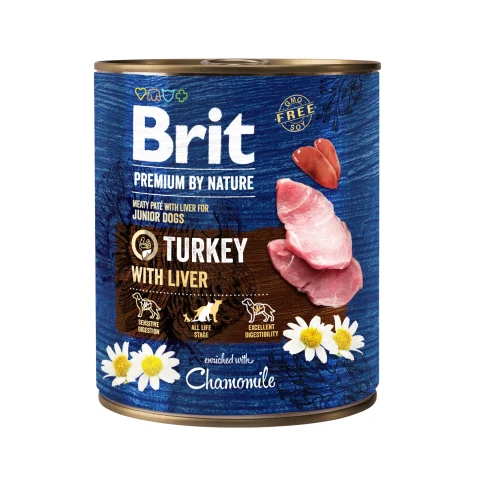 Karma mokra Brit Premium By Nature Turkey With Liver dla młodych psów 800 g
