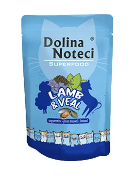 Karma mokra Dolina Noteci Superfood dla dorosłych kotów Jagnięcina z cielęciną 85 g