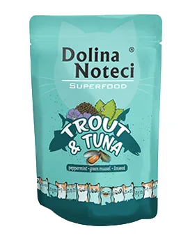 Karma mokra Dolina Noteci Superfood dla dorosłych kotów Pstrąg i Tuńczyk 85 g