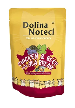 Karma mokra Dolina Noteci Superfood Kurczak i Wołowina z Doradą dla dorosłych kotów 85 g