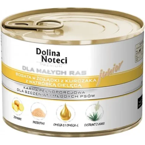 Karma mokra Dolina Noteci Premium Junior dla małych ras z żołądkami z kurczaka i wątróbką