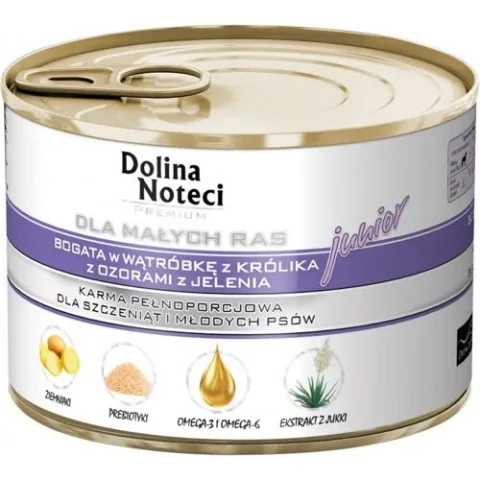 Karma mokra Dolina Noteci Premium Junior dla szczeniąt małych ras Królik i jeleń 185 g