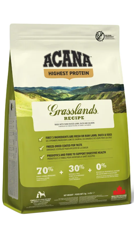 Karma sucha Acana Highest Protein Grasslands dla psów wszystkich ras Jagnięcina, kaczka