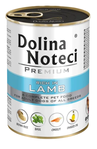 Karma mokra Dolina Noteci Premium Bogata w Jagnięcinę dla dorosłych psów wszystkich ras