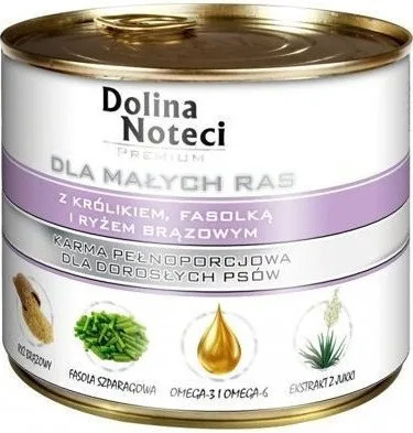 Karma mokra Dolina Noteci Premium dla dorosłych psów małych ras z królikiem, fasolką i
