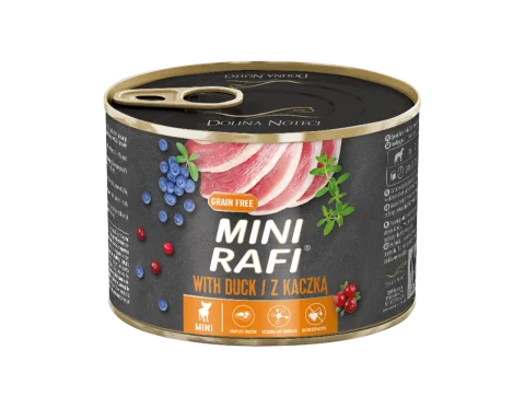 Karma mokra Dolina Noteci Mini Rafi dla dorosłych psów małych ras Kaczka 185 g