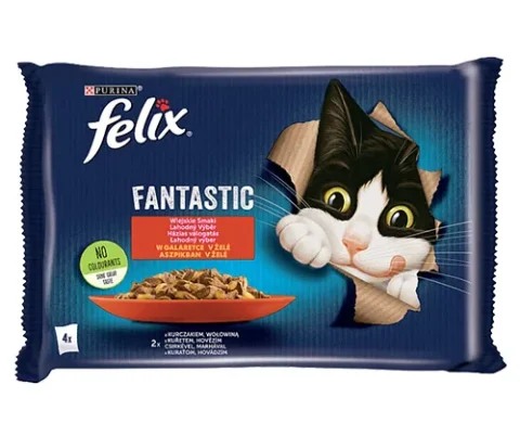 Karma mokra Felix Wiejskie Smaki w galaretce Wołowina i Kurczak 4x85 g