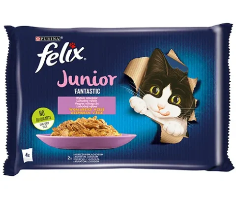 Karma sucha Felix Fantastic Junior W Galaretce Z Kurczakiem I Łososiem 4x85 g