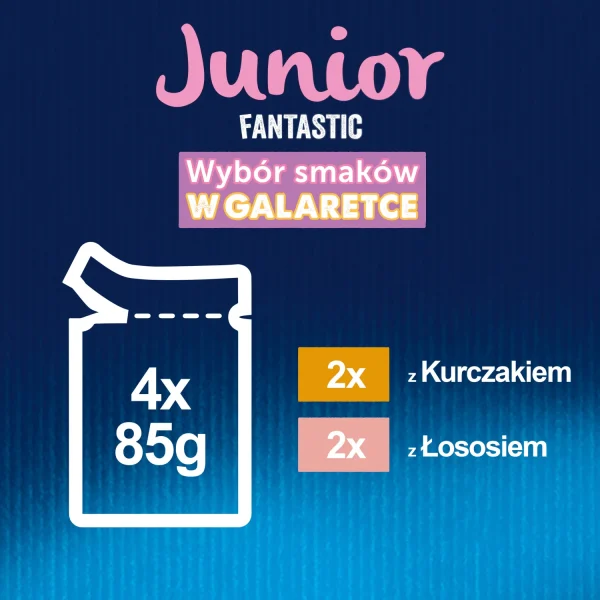 Karma sucha Felix Fantastic Junior W Galaretce Z Kurczakiem I Łososiem 4x85 g — widok 5