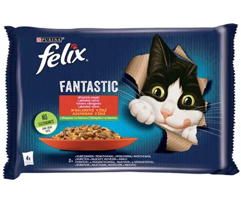 Karma mokra Felix Fantastic dla dorosłych kotów Kurczak z pomidorem i wołowina z