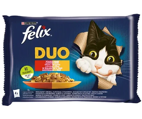 Karma mokra Felix Duo Wiejskie Smaki w galaretce dla dorosłych kotów 4x85 g