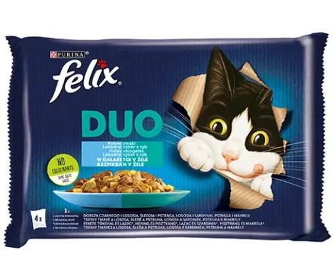 Karma mokra Felix Duo Rybne Smaki w Galaretce dla dorosłych kotów 4x85 g