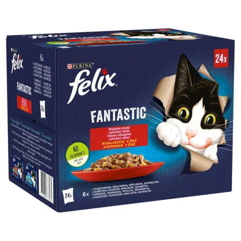 Karma mokra Felix Fantastic Wiejskie Smaki w galaretce dla dorosłych kotów 24x85 g