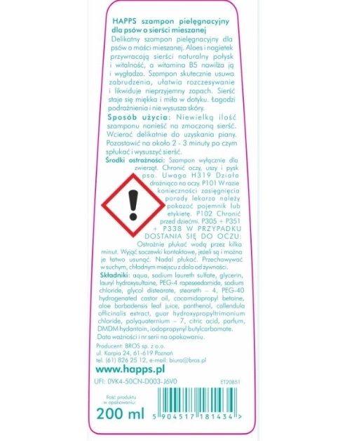 Higiena Bros Happs Szampon Pielęgnacyjny Dla Psów O Sierści Mieszanej 200 ml — widok 3