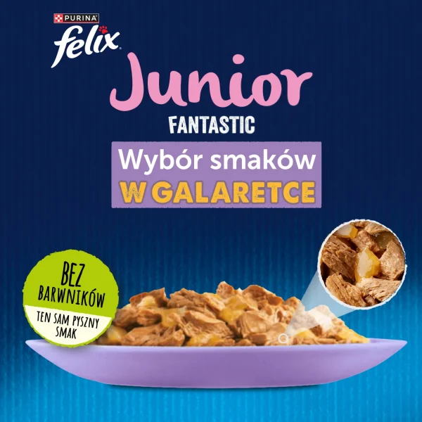 Karma mokra Felix Fantastic Junior dla kociąt Wołowina, Kurczak, Łosoś, Sardynka 12x85 g — widok 2