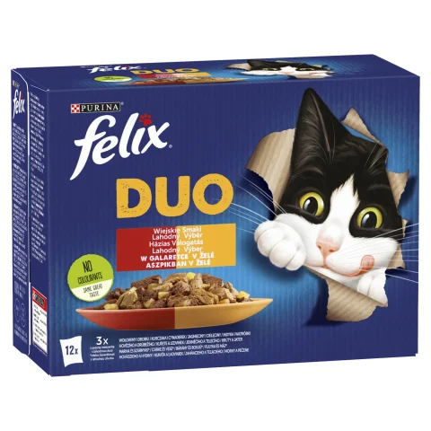 Karma mokra Felix Duo Wiejskie Smaki w galaretce dla dorosłych kotów 12x85 g