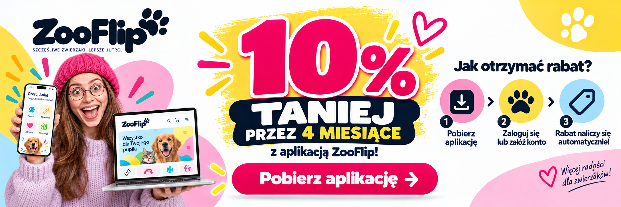 Zrób post z pupilem w aplikacji ZOOFLIP — otrzymasz 10% na wszystko przez 4 miesiące, bez ograniczeń.